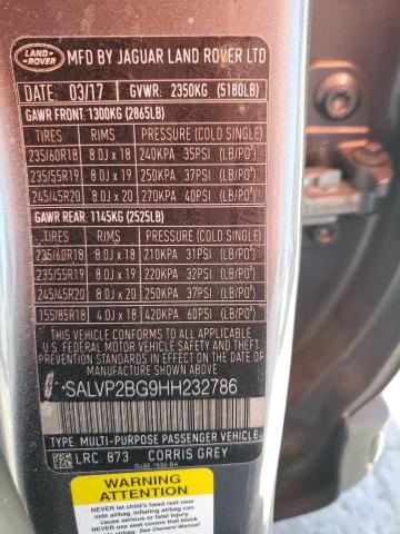 SALVP2BG9HH232786 - 2017 LAND ROVER RANGE ROVE SE GRAY photo 13