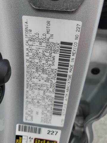 3TMJU4GN2AM102559 - 2010 TOYOTA TACOMA DOUBLE CAB PRERUNNER SILVER photo 12