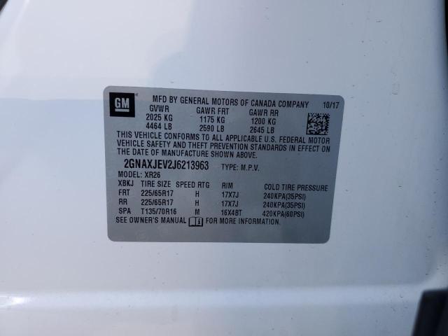 2GNAXJEV2J6213963 - 2018 CHEVROLET EQUINOX LT WHITE photo 13