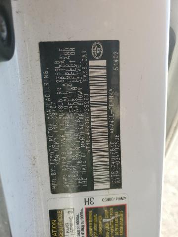 4T1BE46K38U736263 - 2008 TOYOTA CAMRY CE 白色 照片 12
