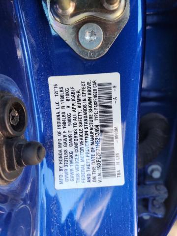 19XFC2F71HE213494 - 2017 HONDA CIVIC EX BLUE photo 12