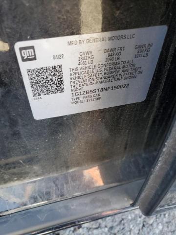 1G1ZB5ST8NF150022 - 2022 CHEVROLET MALIBU LS Чорний фото 12