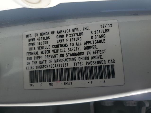 1HGCP2F40CA213237 - 2012 HONDA ACCORD LXP WHITE photo 13