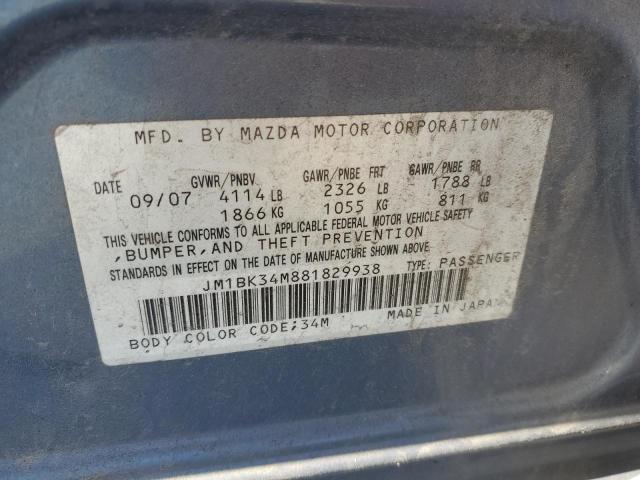 JM1BK34M881829938 - 2008 MAZDA SPEED 3 ლურჯი ფოტო 12