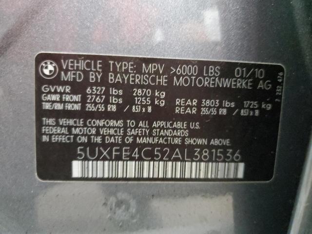 5UXFE4C52AL381536 - 2010 BMW X5 XDRIVE30I GRAY photo 13