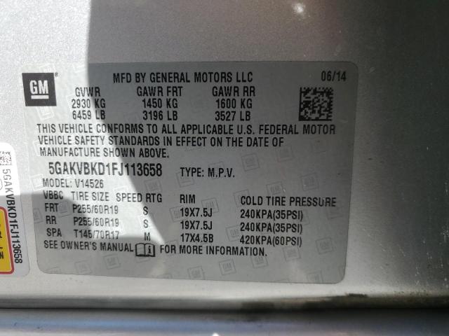 5GAKVBKD1FJ113658 - 2015 BUICK ENCLAVE SILVER photo 13