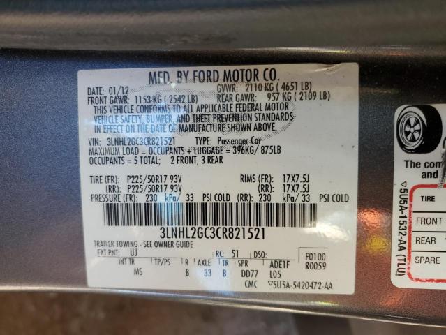 3LNHL2GC3CR821521 - 2012 LINCOLN MKZ GRAY photo 13
