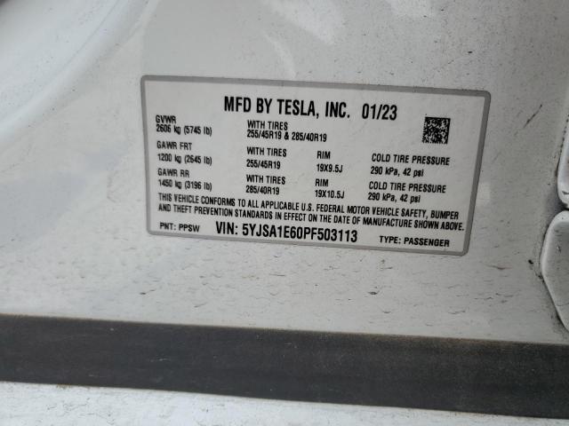 5YJSA1E60PF503113 - 2023 TESLA MODEL S WHITE photo 13