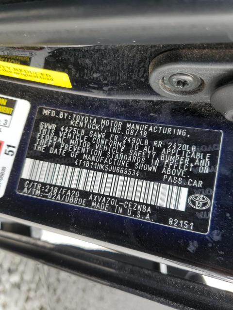 4T1B11HK5JU669534 - 2018 TOYOTA CAMRY L BLACK photo 12