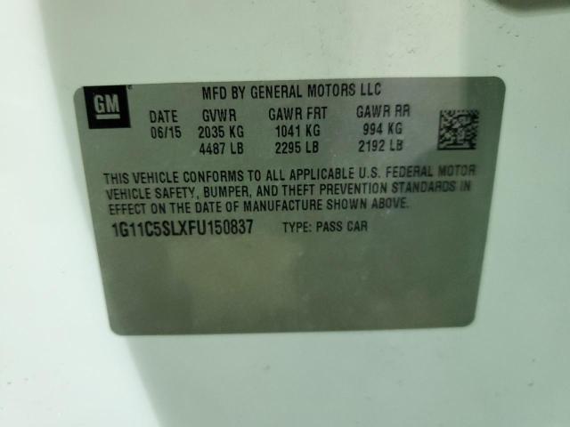 1G11C5SLXFU150837 - 2015 CHEVROLET MALIBU 1LT WHITE photo 13