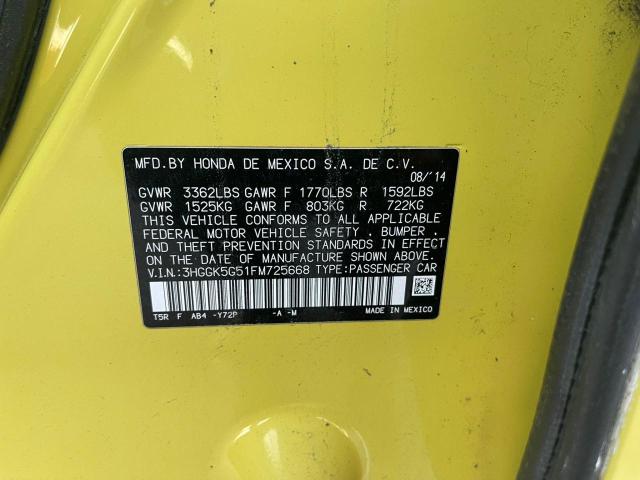 3HGGK5G51FM725668 - 2015 HONDA FIT LX YELLOW photo 10