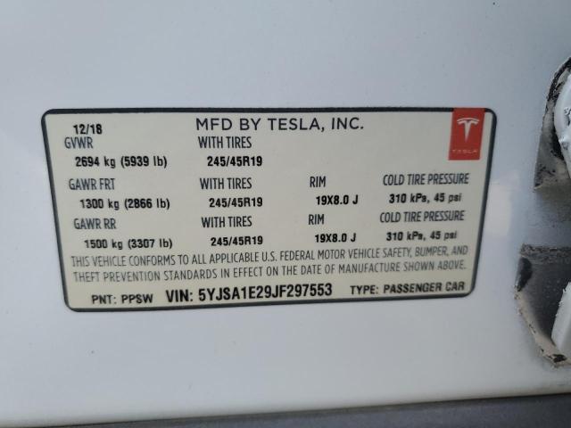 5YJSA1E29JF297553 - 2018 TESLA MODEL S WHITE photo 12