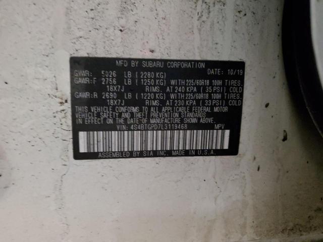 4S4BTGPD7L3119468 - 2020 SUBARU OUTBACK TOURING LDL თეთრი ფოტო 14