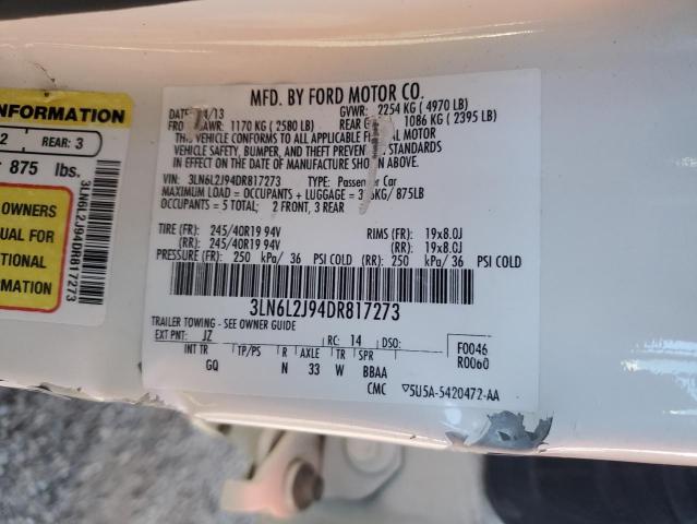 3LN6L2J94DR817273 - 2013 LINCOLN MKZ WHITE photo 13