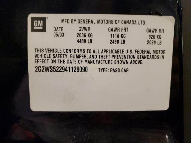 2G2WS522941128090 - 2004 PONTIAC GRAND PRIX GT2 შავი ფოტო 12