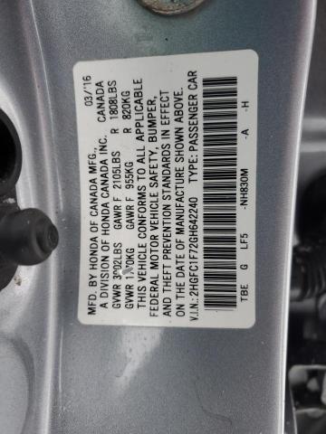 2HGFC1F72GH642240 - 2016 HONDA CIVIC EXL SILVER photo 12