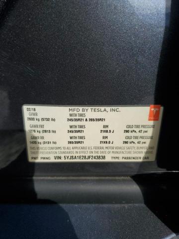 5YJSA1E28JF243838 - 2018 TESLA MODEL S GRAY photo 13