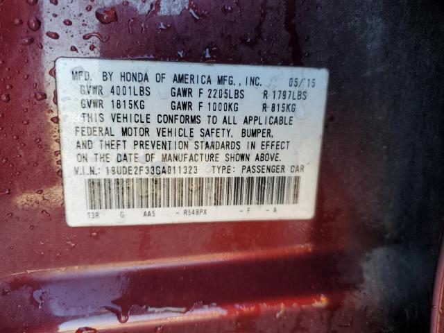 19UDE2F33GA011323 - 2016 ACURA ILX BASE WATCH PLUS BURGUNDY photo 13