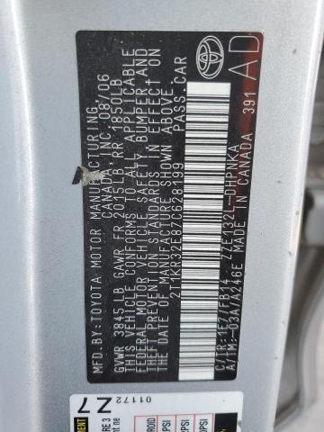 2T1KR32E87C628199 - 2007 TOYOTA COROLLA MA XR SILVER photo 13