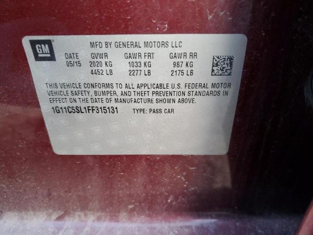 1G11C5SL1FF315131 - 2015 CHEVROLET MALIBU 1LT Бордовый фото 12