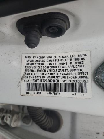 19XFC1F72GE020800 - 2016 HONDA CIVIC EXL Weiß Foto 13