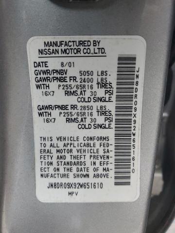 JN8DR09X92W651610 - 2002 NISSAN PATHFINDER LE ვერცხლისფერი ფოტო 13