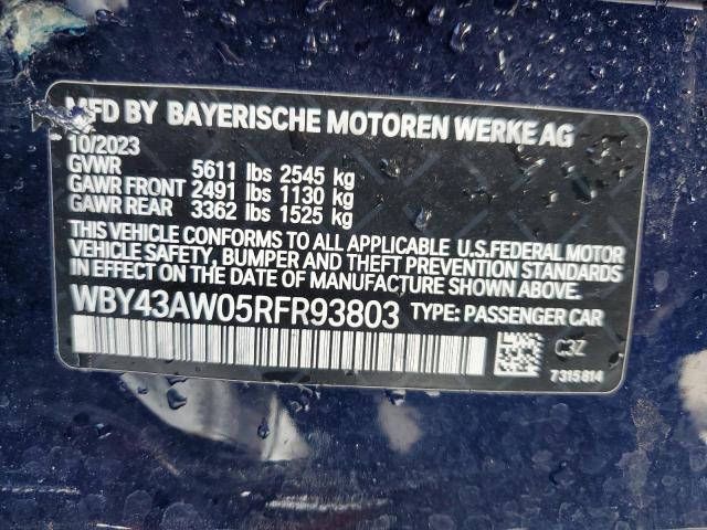 WBY43AW05RFR93803 - 2024 BMW I4 EDRIVE 35 BLUE photo 12