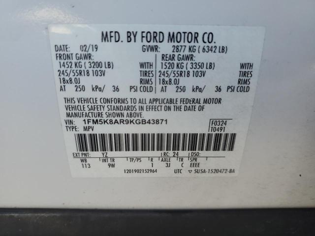 1FM5K8AR9KGB43871 - 2019 FORD EXPLORER POLICE INTERCEPTOR თეთრი ფოტო 13