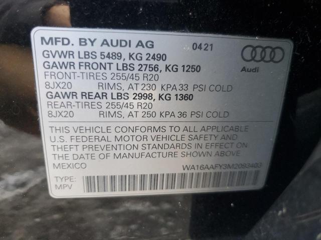 WA16AAFY3M2093403 - 2021 AUDI Q5 SPORTBACK PRESTIGE BLACK photo 13