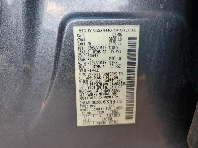 5N1AR18UX6C636435 - 2006 NISSAN PATHFINDER LE ნაცრისფერი ფოტო 13