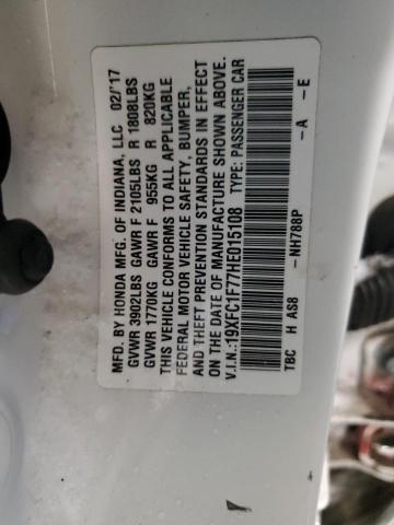 19XFC1F77HE015108 - 2017 HONDA CIVIC EXL თეთრი ფოტო 12