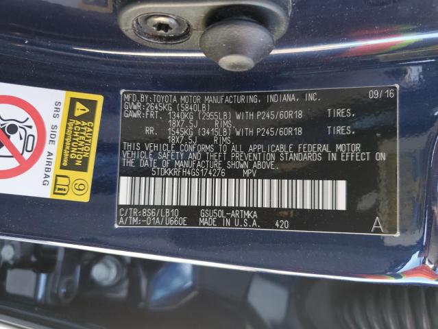 5TDKKRFH4GS174276 - 2016 TOYOTA HIGHLANDER XLE BLUE photo 14