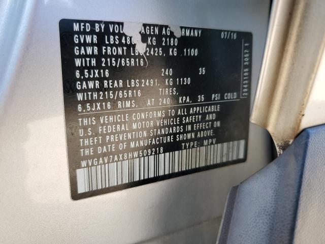 WVGAV7AX8HW509218 - 2017 VOLKSWAGEN TIGUAN S SILVER photo 13