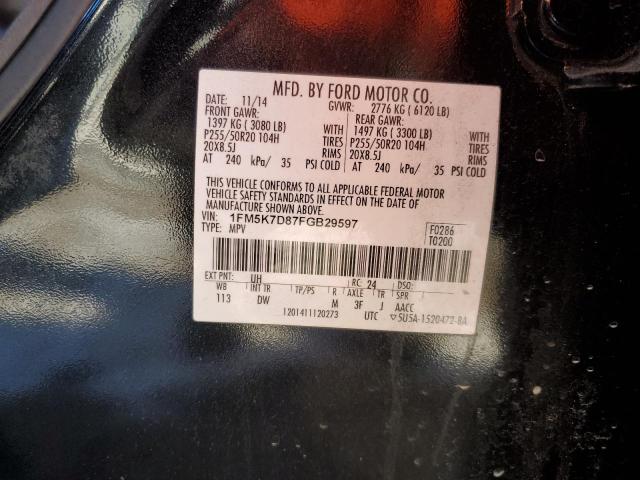 1FM5K7D87FGB29597 - 2015 FORD EXPLORER XLT GRAY photo 13