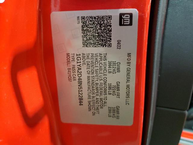 1G1YA2D48N5122844 - 2022 CHEVROLET CORVETTE STINGRAY 1LT RED photo 12