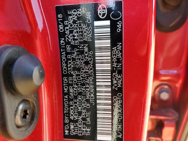 JTDKARFP9J3094376 - 2018 TOYOTA PRIUS PRIM 红色 照片 13