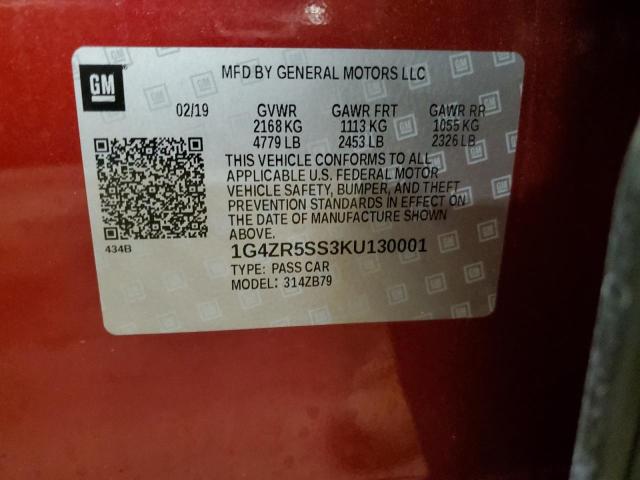 1G4ZR5SS3KU130001 - 2019 BUICK LACROSSE ESSENCE Bordo foto 12
