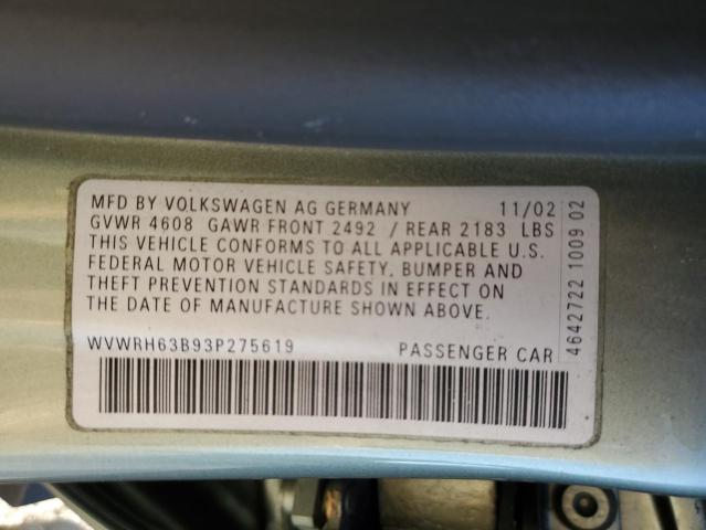 WVWRH63B93P275619 - 2003 VOLKSWAGEN PASSAT GLX მწვანე ფოტო 13