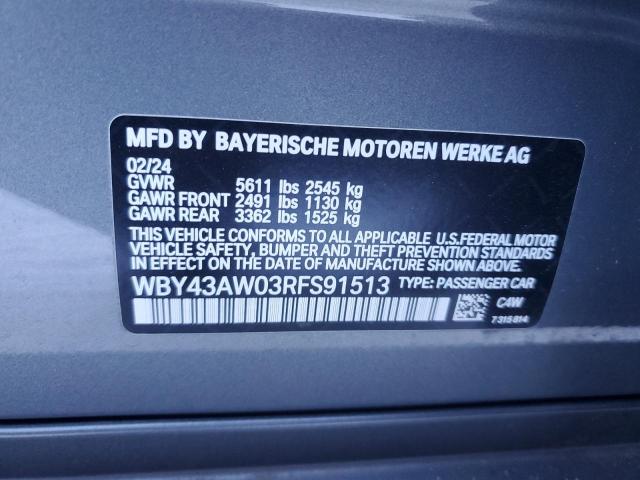 WBY43AW03RFS91513 - 2024 BMW I4 EDRIVE 35 GRAY photo 12