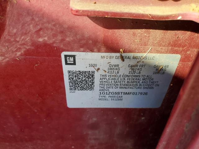 1G1ZG5ST5MF017976 - 2021 CHEVROLET MALIBU RS წითელი ფოტო 12