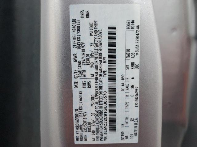 5LMCJ2C91GUJ03570 - 2016 LINCOLN MKC SELECT Արծաթագույն լուսանկար 12