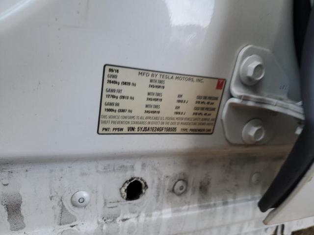 5YJSA1E24GF158505 - 2016 TESLA MODEL S WHITE photo 12