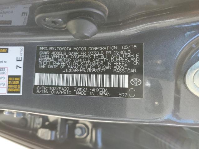 JTDKARFP5J3083777 - 2018 TOYOTA PRIUS PRIM 灰色 照片 14