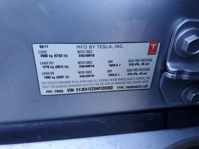 5YJSA1E25HF200360 - 2017 TESLA MODEL S 银色 照片 12