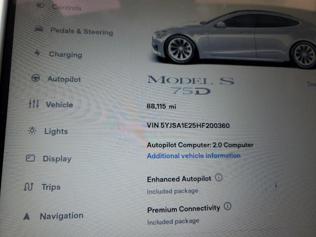 5YJSA1E25HF200360 - 2017 TESLA MODEL S 银色 照片 9