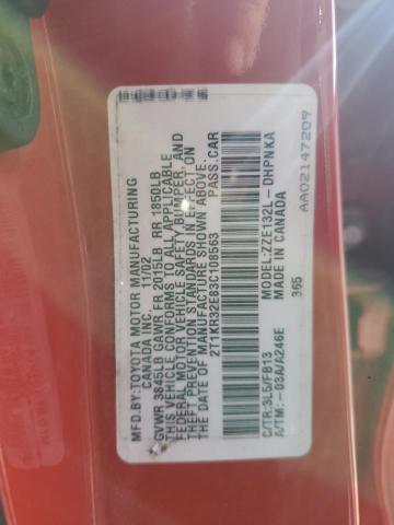 2T1KR32E83C108563 - 2003 TOYOTA COROLLA MA XR RED photo 12