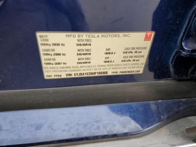 5YJSA1E26HF186906 - 2017 TESLA MODEL S BLUE photo 12