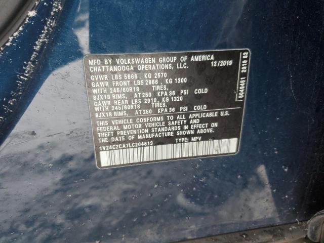1V24C2CA7LC204613 - 2020 VOLKSWAGEN ATLAS CROS SE BLUE photo 12