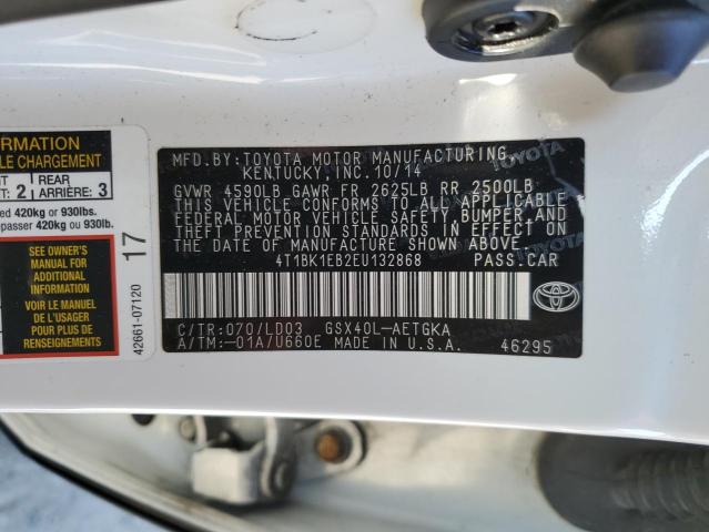 4T1BK1EB2EU132868 - 2014 TOYOTA AVALON BASE 白色 照片 12