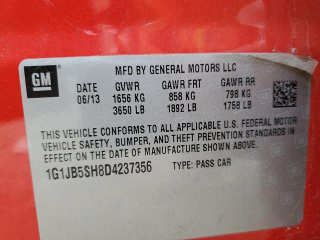 1G1JB5SH8D4237356 - 2013 CHEVROLET SONIC LS RED photo 12